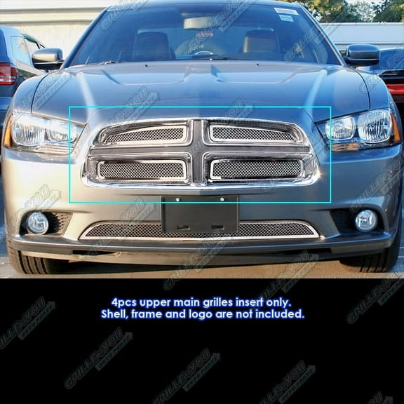 APS Compatible with Dodge Charger 2011-2014 Main Upper Stainless Steel Chrome Mesh Front Grill Grille Insert D76874T