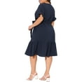 thumbnail image 2 of Vestido de mujer de talla grande Agnes Orinda con dobladillo con volantes, botones, escote en V, mangas cortas, vestido midi de playa con cinturón 2X azul oscuro, 2 of 8