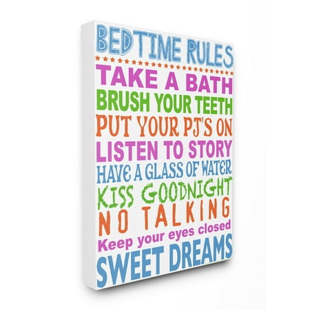 The Kids Room by Stupell Multi Colored Bedtime Rules Typography Stretched Canvas Wall Art, 30 x 1.5 x