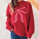 thumbnail image 4 of Ailaofu Womens Fall Winter Casual Sweater Cute Bow Crewneck Long Sleeve Baggy Knit Sweatshirt Top Trendy Aesthetic Clothes, 4 of 5