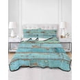 thumbnail image 2 of Quilts Full Size Bedding Set, Turquoise Farmhouse Lightweight Quilted Comforter, Vintage Teal Wooden Soft Reversible Bedspread Coverlet with Pillow Covers for All Season, 78" x 90", 2 of 7