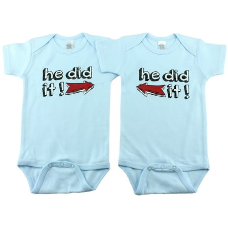

Nursery Decals and More Funny Twins Bodysuits Includes 2 Bodysuits 0-3 Month He Did It