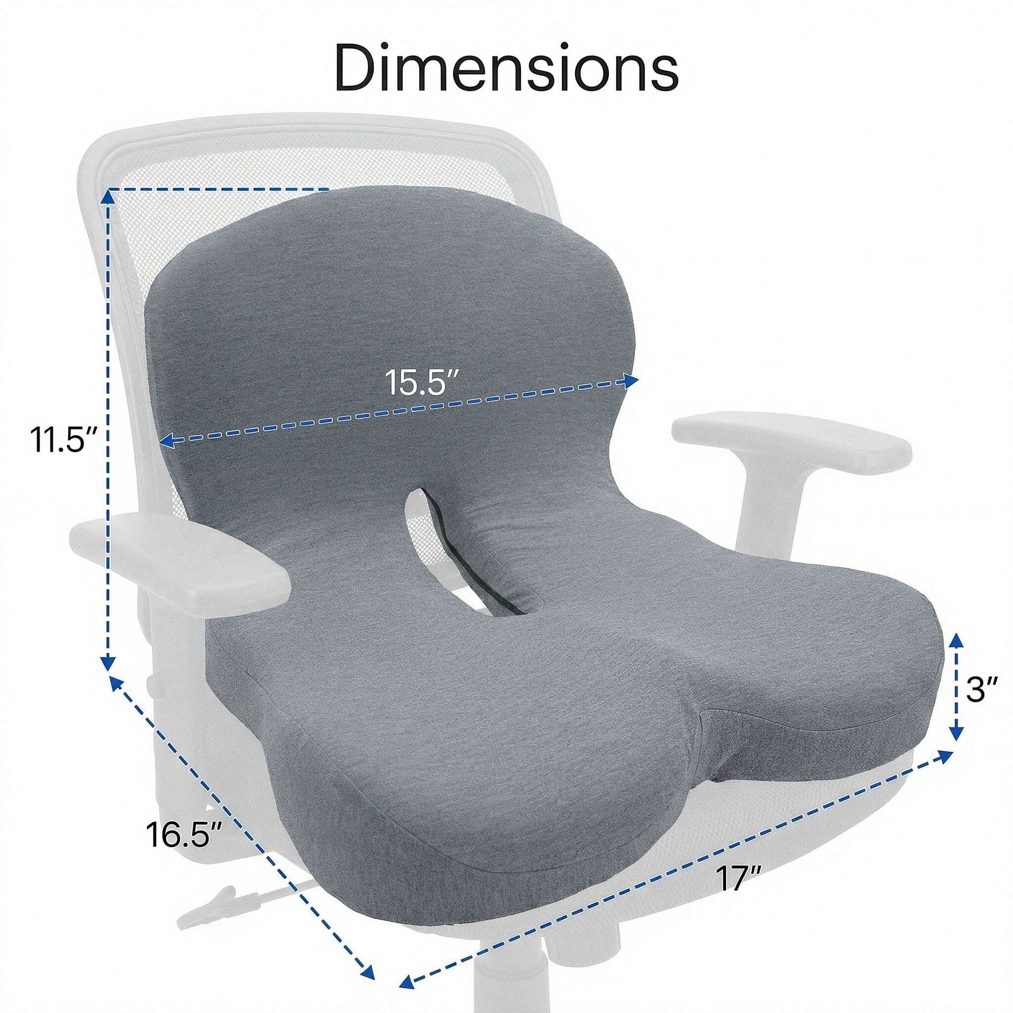 Ergonomic Memory Foam Seat Cushion with Lumbar Support, Contoured U-Shaped Design, Non-Slip Grips and Removable Washable Cover - Dark Grey