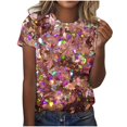 thumbnail image 2 of Gold Womens Tops Women's Short Sleeve Sequin Print Fashionable Round Neck Casual T Shirts for Women, 2 of 5