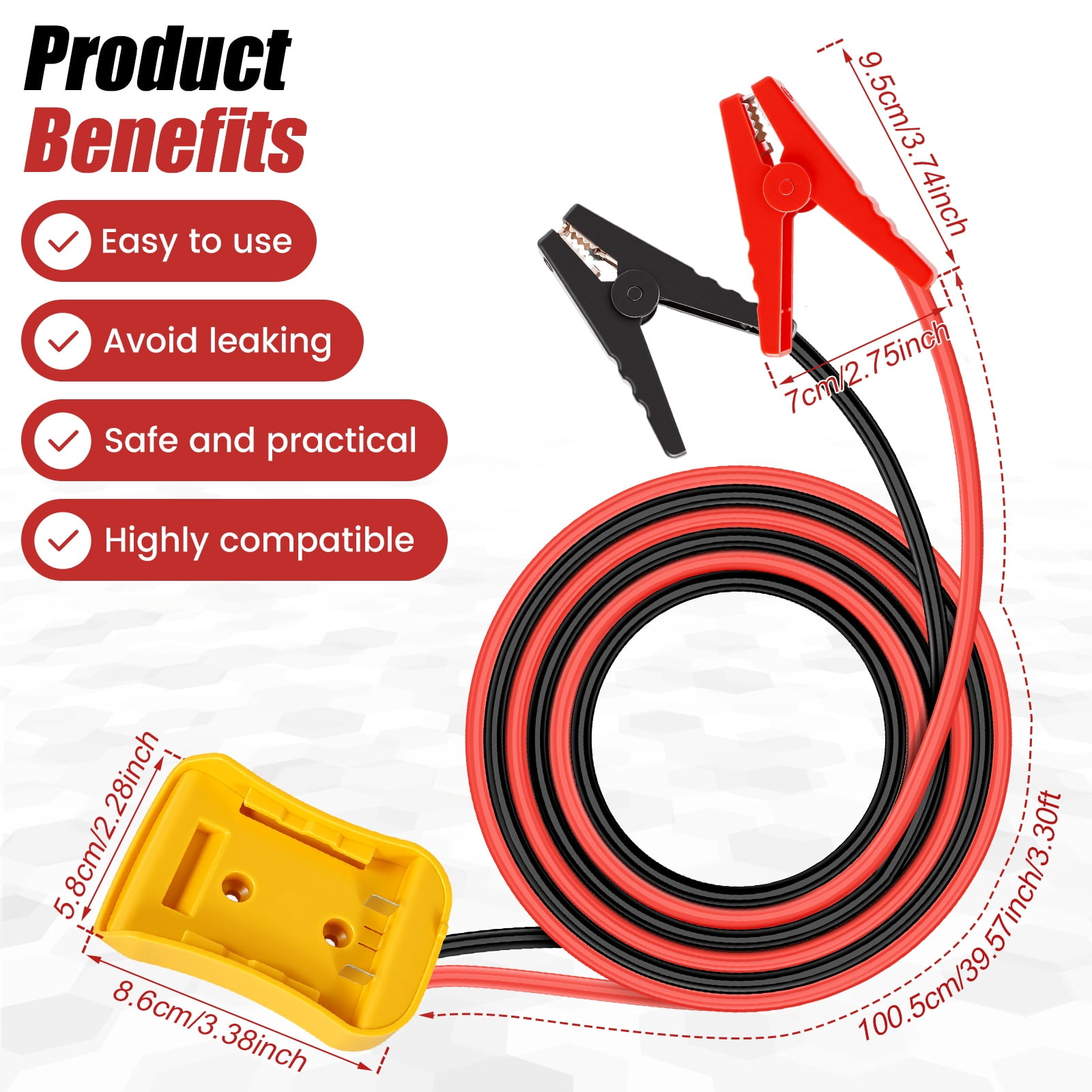 Jump Starter Cable with Battery Adapter 8AWG 3.3ft 12-24V Jumper Cable with Alligator Clip for Car Truck RV Portable Power Station