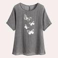 thumbnail image 4 of lcziwo Summer Tunic Tops for Women Lightweight Comfy Cotton Linen Shirts Trendy Butterfly Print Blouses Loose Fit Short Sleeve Tees Mothers Day Gifts Gray XL, 4 of 7