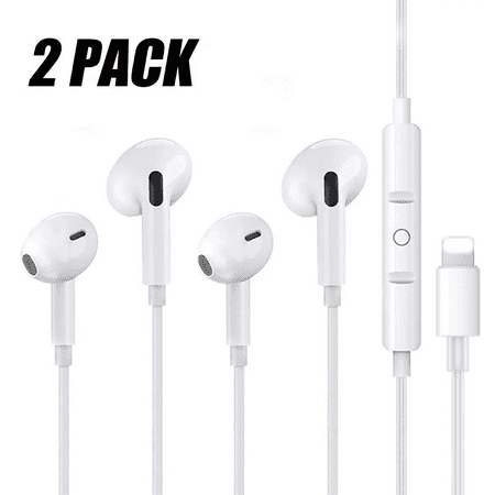2 Packs - Headphones Wired for iPhone, Compatible for iPhone Earbuds with Lightning Connector MFi Certified Built-in Mic & Volume Control, Earphones Compatible with iPhone 14/13/12/11/X/8/7/6 Plus