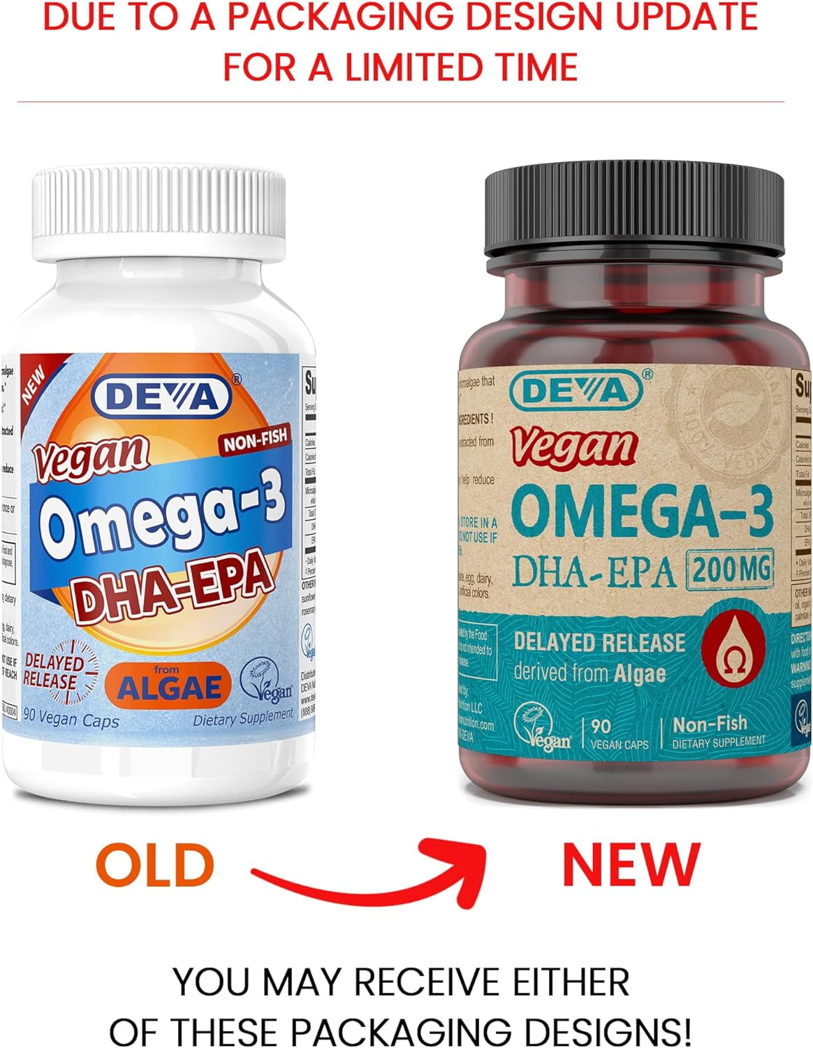 DEVA Nutrition Vegan Omega-3 DHA-EPA, from Micro Algae, Delayed Release, 90 Vegan Capsules, 1-Pack