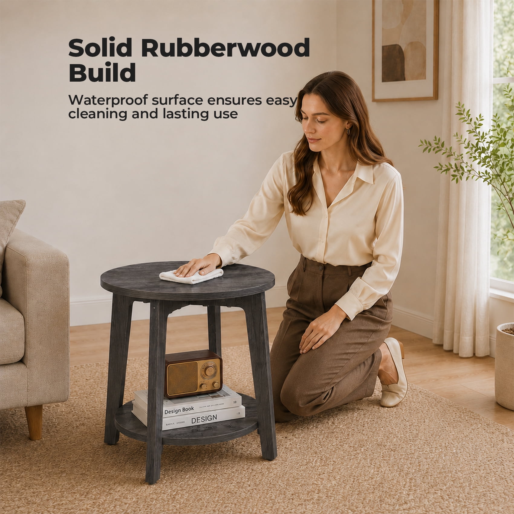 Alvantor Side Table, 2-Tier Small Round End Table, Nightstand with Tapered Legs, Curved Transitions, for Small Spaces, Living Room, Bedroom
