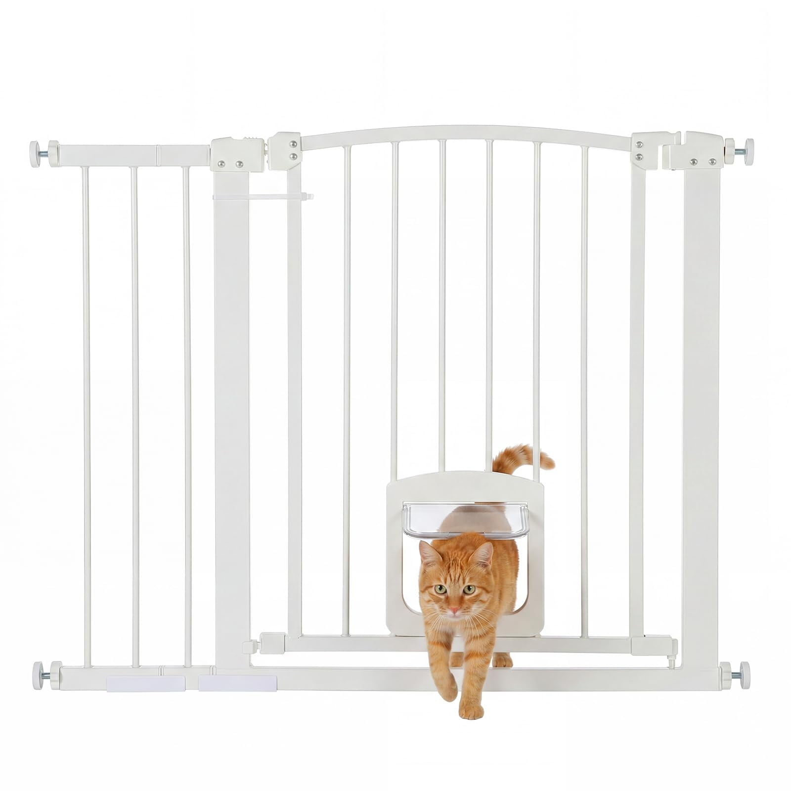 Adjustable Safety Gate for Babies & Pets 30–41 Inch Wide Drill-Free Pressure Mount Auto-Close Double Lock with Curved Walk-Through Door & Pet Flap
