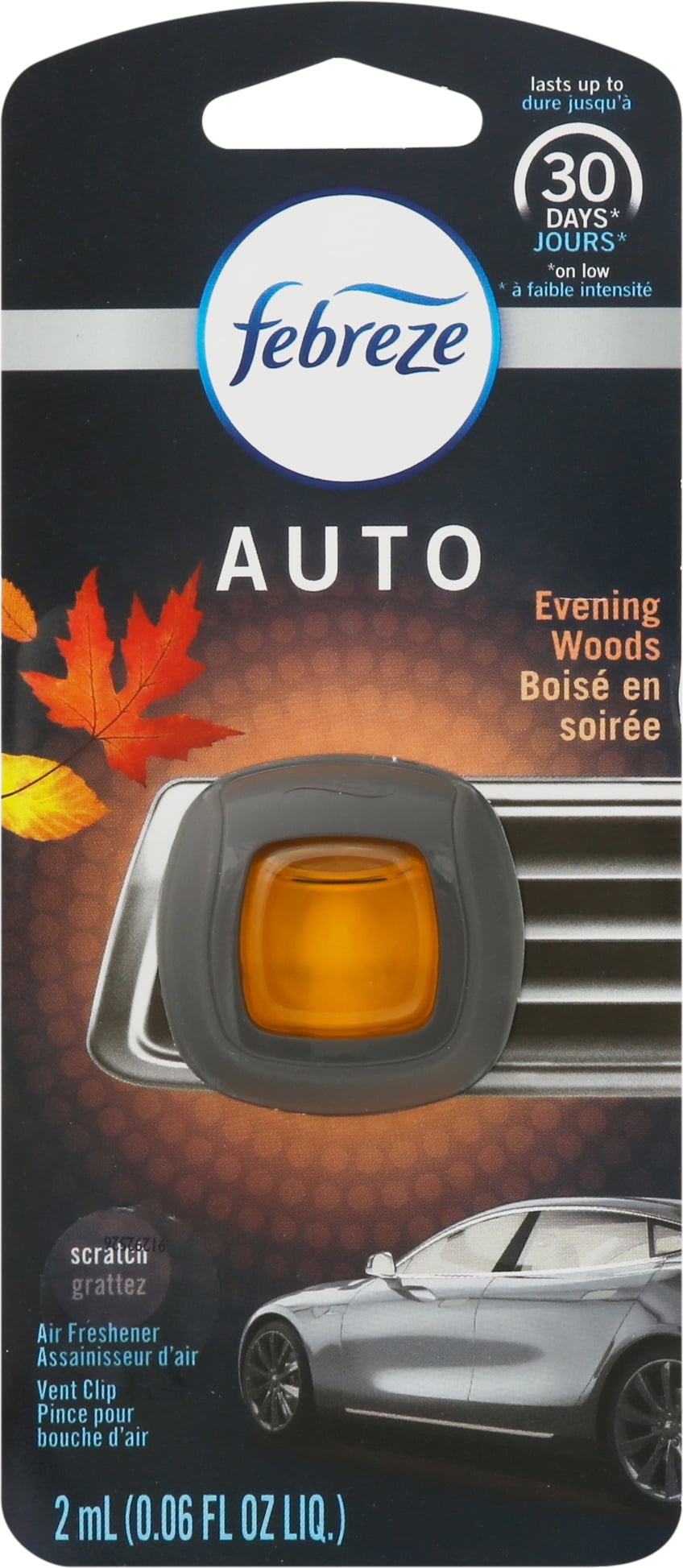 Febreze AUTO Odor-Eliminating Car Freshener Vent Clip Evening Woods, .06  oz. Car Vent Clip