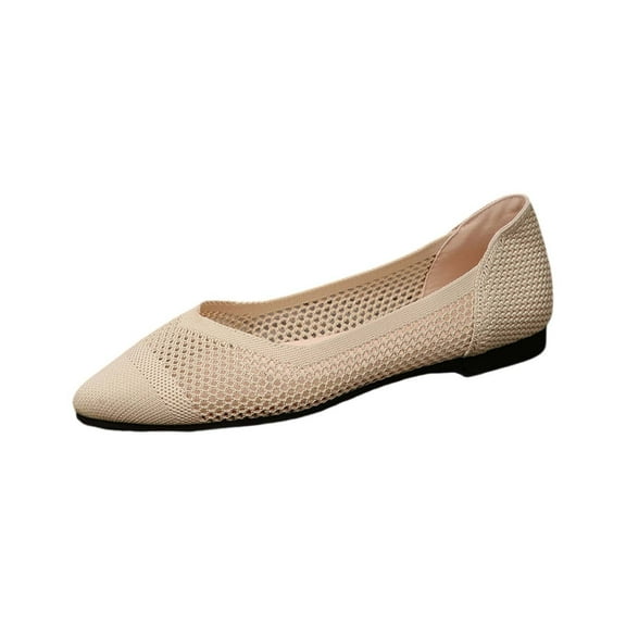 XIMIN Womens Pointed Toe Flats Knit Dress Shoes Comfort Fashion Cutouts Shoes Slip On Shoes for Woman Classic Softable Shoes Flat Low Wedge (9, Beige)