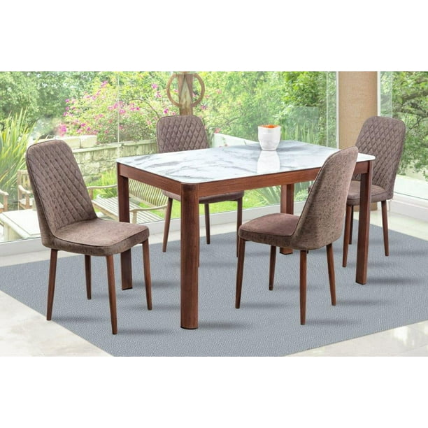 Comedor Chester Café 4 Sillas Rectangular Tubular y Cristal MOBILKRAFT Modelo Chester Café Estilo Contemporáneo