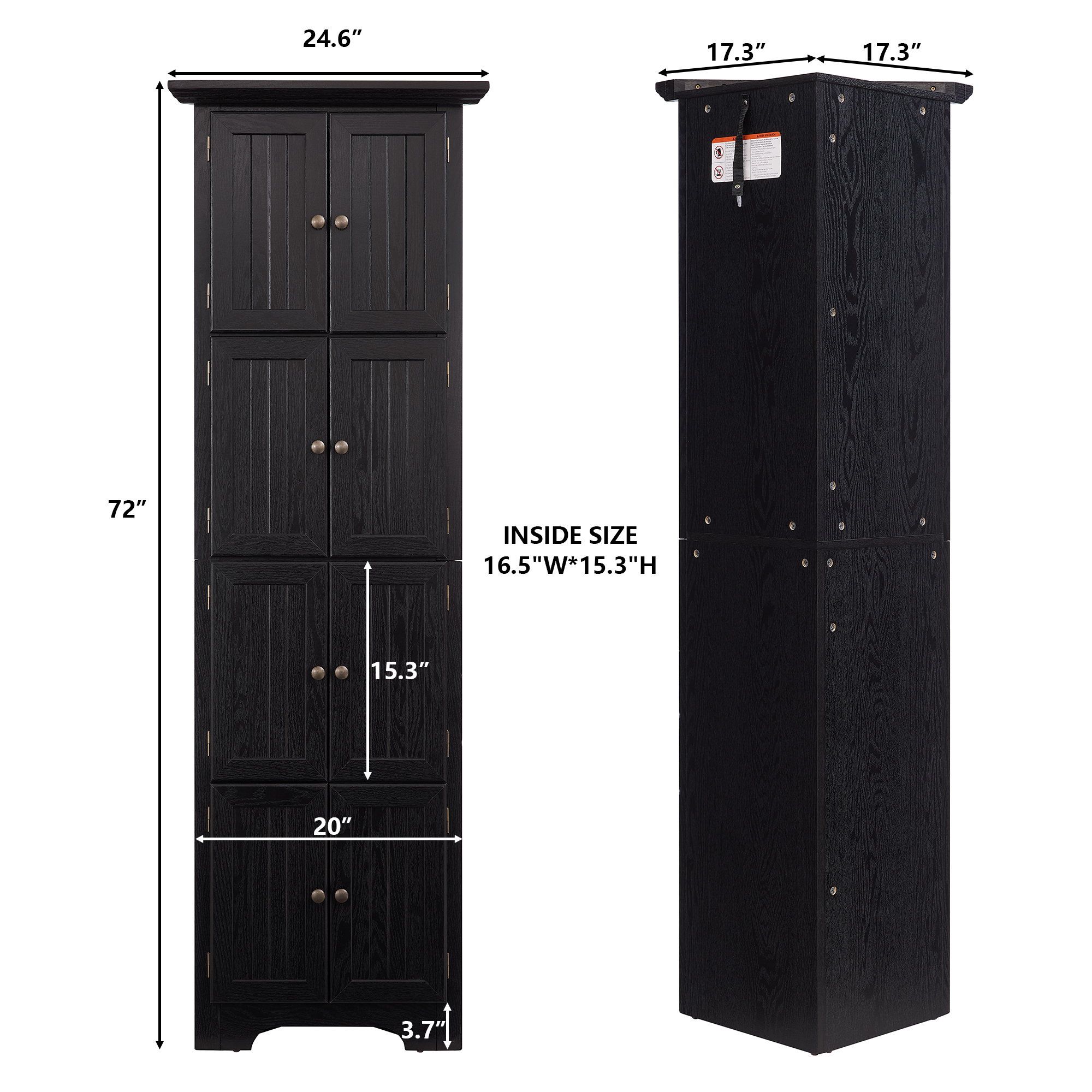 MDQMD Black Corner Storage Cabinet with Doors,72'' Tall Pantry Cabinet for kitchen,Space Saver Bathroom Cabinet for Hallway,Living Room