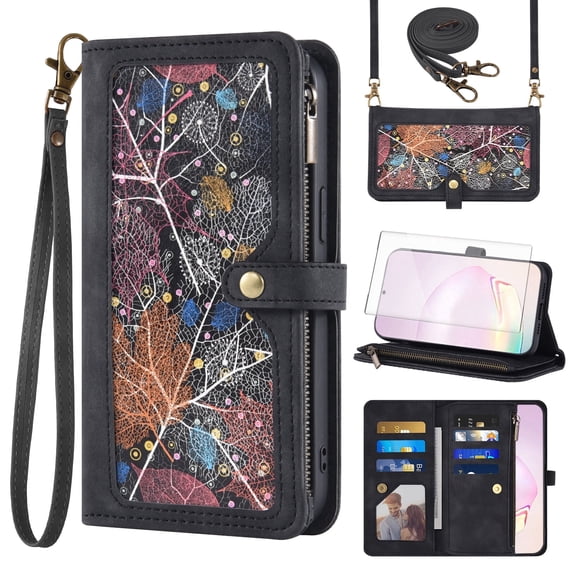 Asuwish Phone Case for Samsung Galaxy Note 20 Ultra 5G Wallet Cover With Screen Protector Crossbody Flip Pattern Zipper Card Holder Cell Note20 Plus Notes 20Ultra Note20 U 20 Twenty Not S20 Black