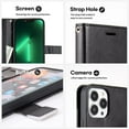 thumbnail image 5 of Entronix Wallet Case for Apple iPhone 16,[6 Card Slots] PU Leather Credit Holder Folio Flip Kickstand Lanyard Phone Cover, Black, 5 of 5