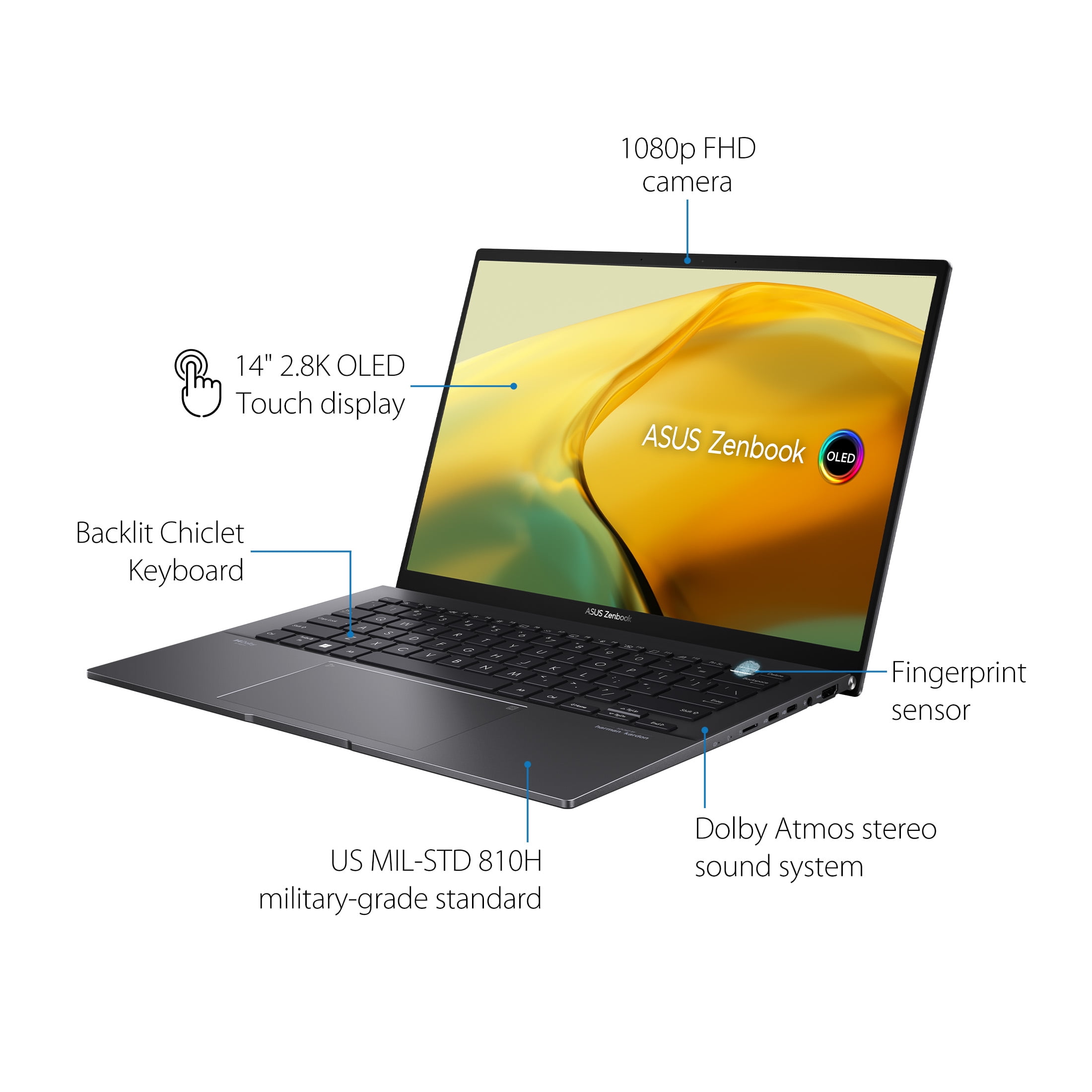 ASUS Zenbook 14” OLED Touch PC Laptop, AMD Ryzen 5 7530U, 8GB, 256GB, Windows 11, UM3402YA-WS51T ASUS Zenbook 14” OLED Touch PC Laptop, AMD Ryzen 5 7530U, 8GB, 256GB, Windows 11, UM3402YA-WS51T