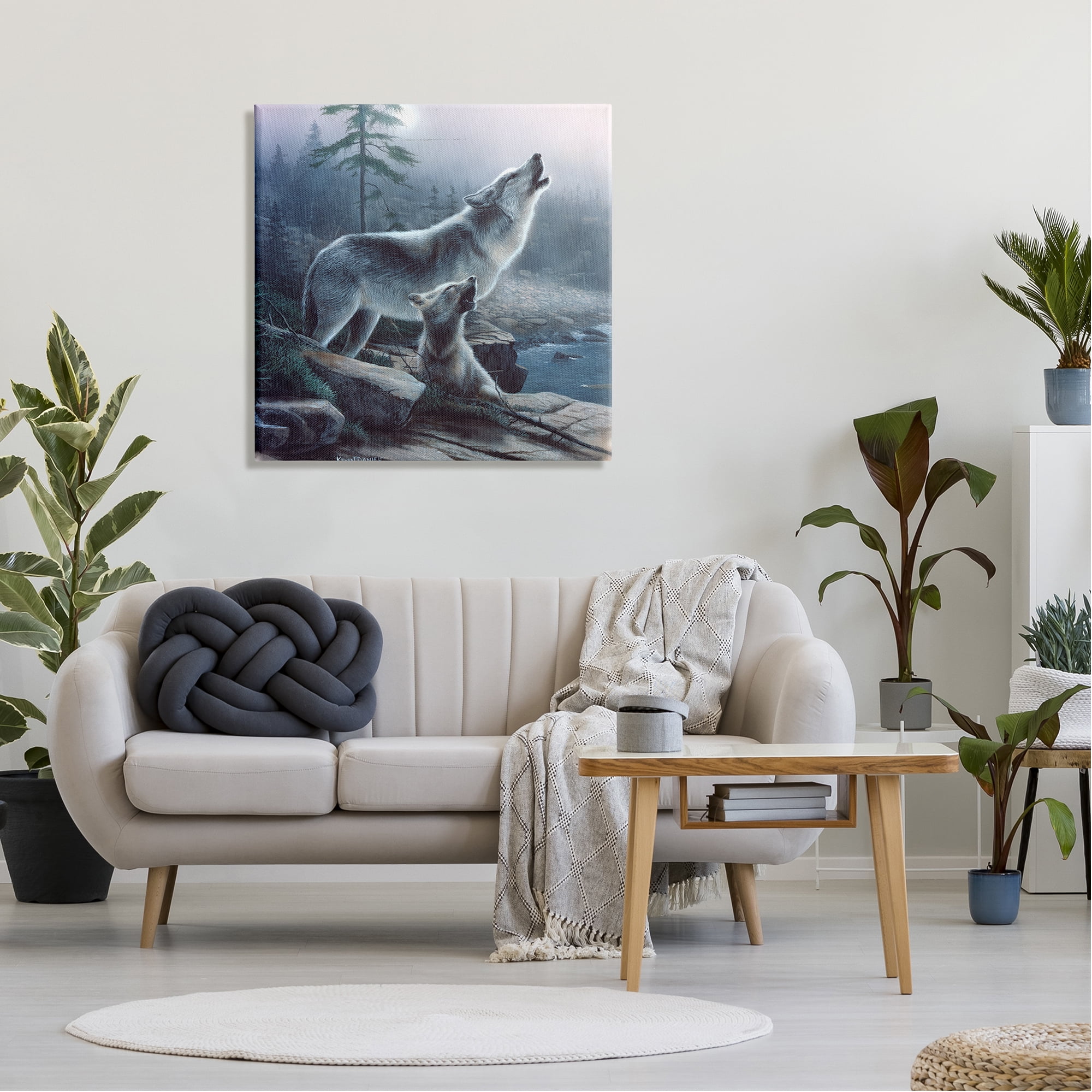 Stupell Industries Howling Wolf & Pup Landscape Animals & Insects Painting Gallery Wrapped Canvas Print Wall Art, 30 x 30