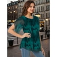 thumbnail image 5 of Aiyino Womens Ruffle 3/4 Sleeve Mesh Blouses Plus Size Loose Flowy Tops Stretchy Shirts，Peacock Blue M, 5 of 7