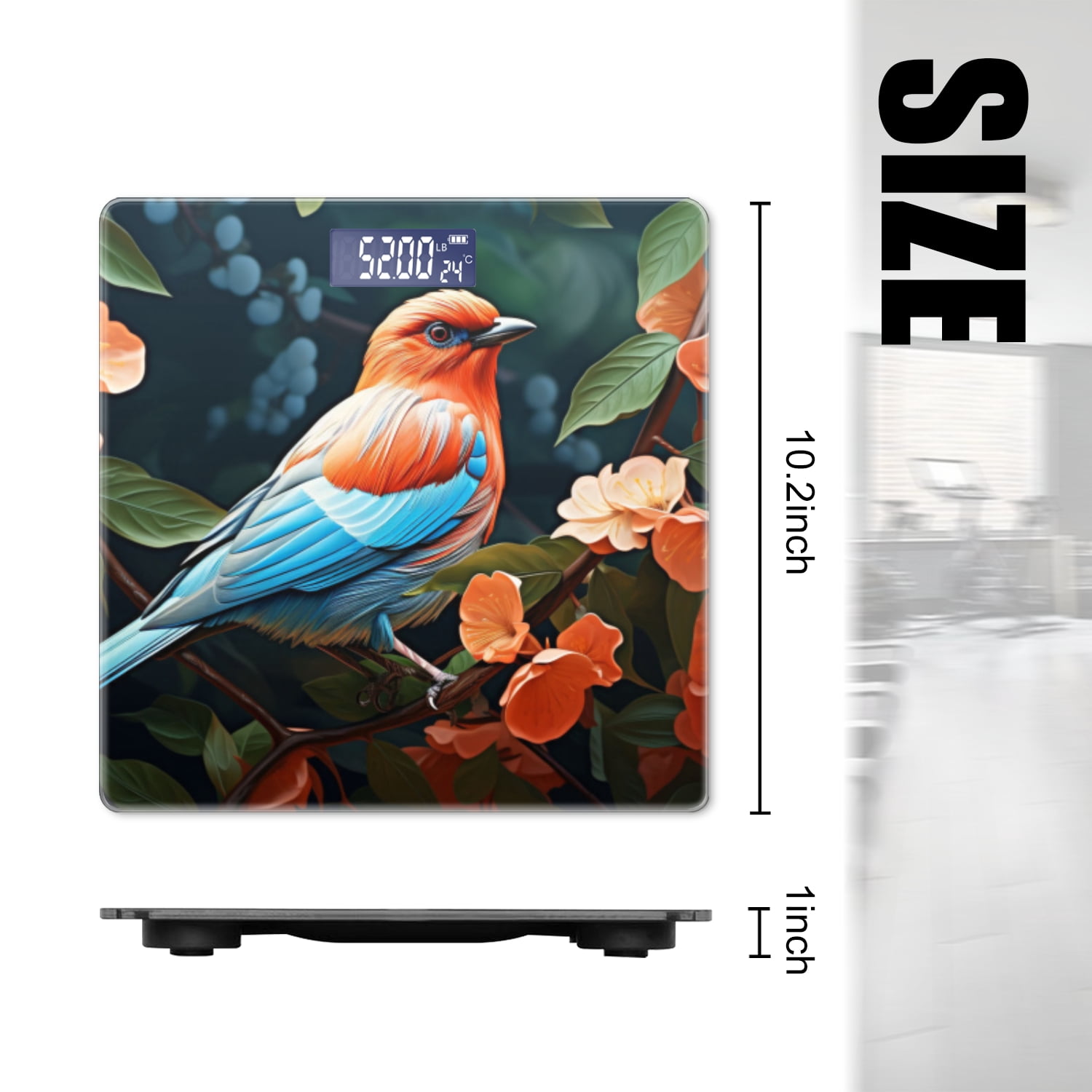 Bathroom Scale, Highly Accurate Digital Body Scale,Precisely Measures Weight up to 400 lbs-Colorful Bird Perched On Vibrant Flowers