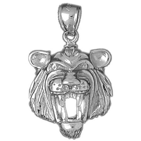 14K White Gold Tiger Head Pendant - 30 mm