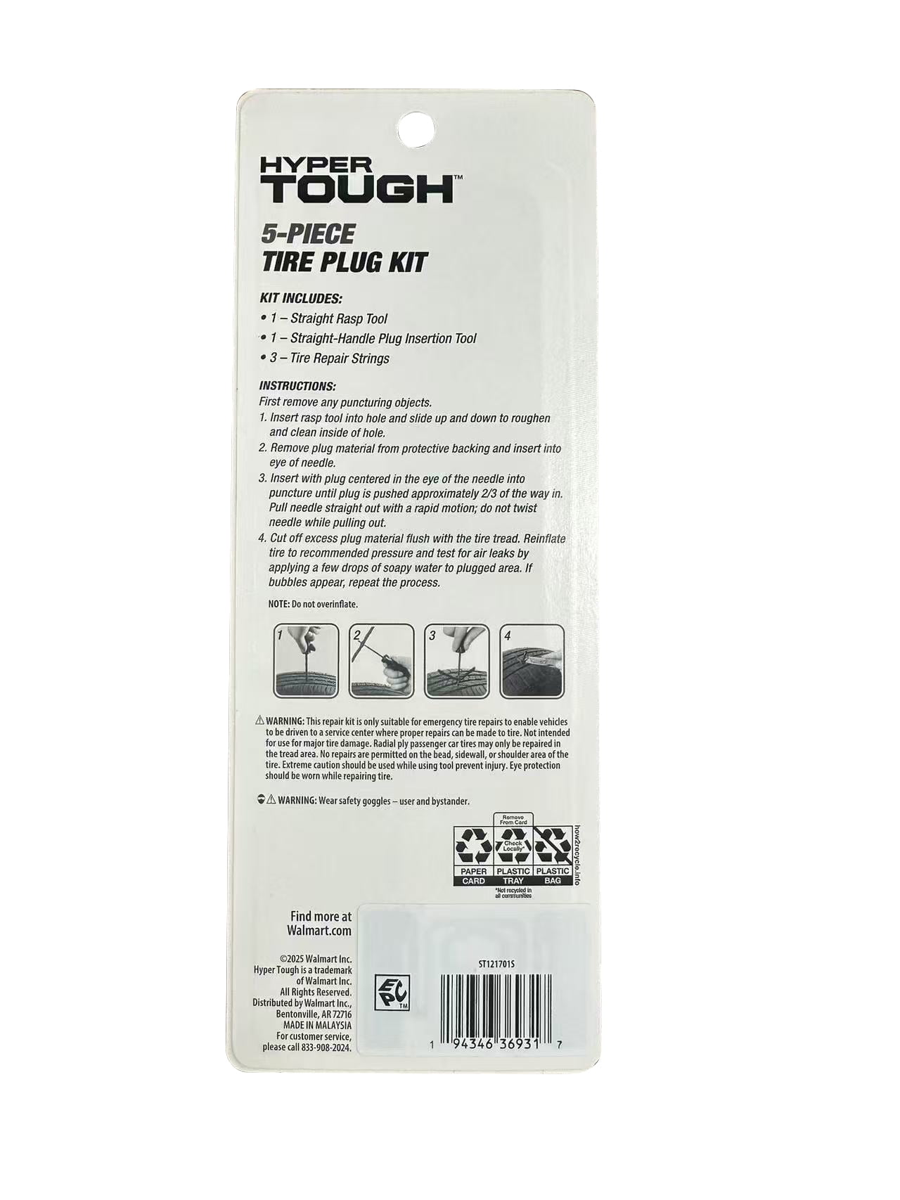 Hyper Tough 5 Piece Tire Patching & Plugging Tools Kit, Model ST121701S