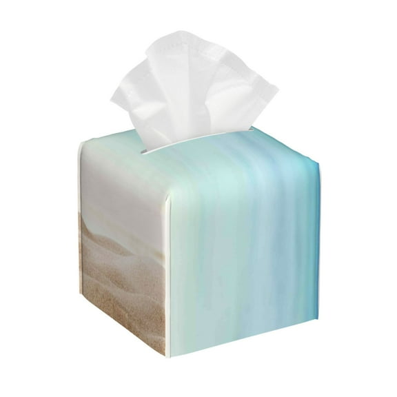 KLL Starfish in Beach Print Tissue Box Cover,Leather Tissue Holder Square Facial Tissue Case Facial Paper Organizer Dispenser for Bathroom, Vanity Countertop