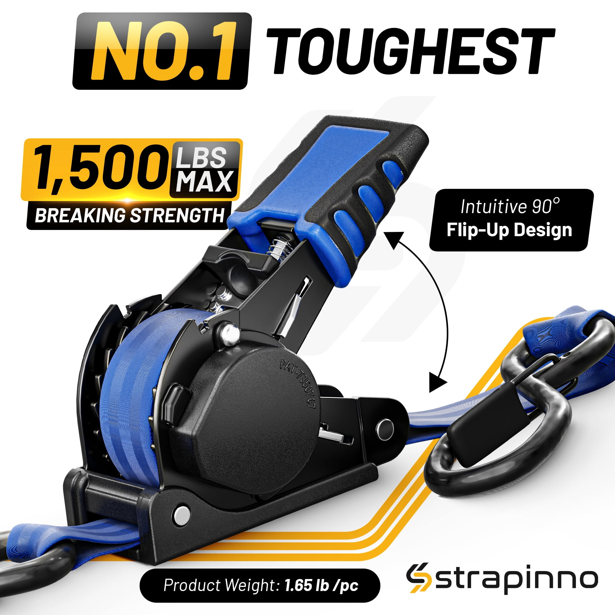 Strapinno Retractable Ratchet Straps 1 in x10ft, with Rubber-Coated Handles, S-Hooks, Secure Cargo Tie-Downs for Motorcycles, Bikes & Daily Use, Breaking Strength -1,500LBS/680KG (4 PK, Blue)