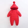 thumbnail image 1 of Infant Baby Winter Snowsuit Toddler Hoodied Double Zipper Romper Jumpsuit Down Coat Winter Clothes for Boys Girls（0-24 Months）,Red,12-18 Months, 1 of 5