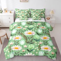 Castle Fairy Green Flowers Leaves Twin Bedding Sets,Spring Garden Bedding Comforter Set