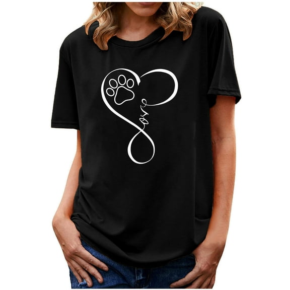 POTETI Shirts for Teen Black Crewneck Printed Short Sleeve T-shirt Casual Loose Shirt Tops