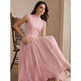 thumbnail image 6 of Womens Elegant Pink High Neck Cap Sleeve A-Line Long Pleated Dress, 6 of 6