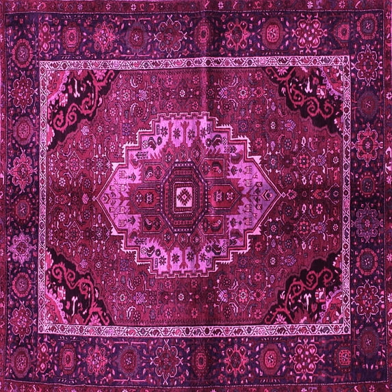 Ahgly Company Indoor Square Medallion Pink Traditional Area Rugs, 7' Square