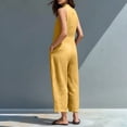 thumbnail image 5 of VV AVEORS Wide Leg Jumpsuits For Women Sleeveless Half Button Up Stand Collared Linen Jumpsuits Loose Casual Long Overall With Pockets Yellow L, 5 of 8