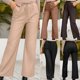 thumbnail image 3 of Moda mujer PU pantalones de cuero cintura alta bolsillo con cordón pierna ancha calle pantalones cas Abanopi Negro/Extragrande, 3 of 7