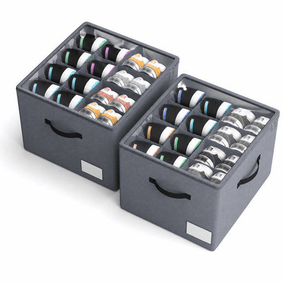 INSMART Shoe Storage Boxes 2-Pack,12-Slot Shoe Organizer for Closet,Foldable Dustproof & Waterproof Shoe Bins w/Clear Top & Reinforced Handles,Fits 16-24 Pairs,Gray