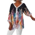thumbnail image 1 of Mujeres Ocio Elegante Jersey Impreso Encaje Impresión Tres cuartos Manga Cuello en V Tops OAVQHLG3B Store lin121212, 1 of 5