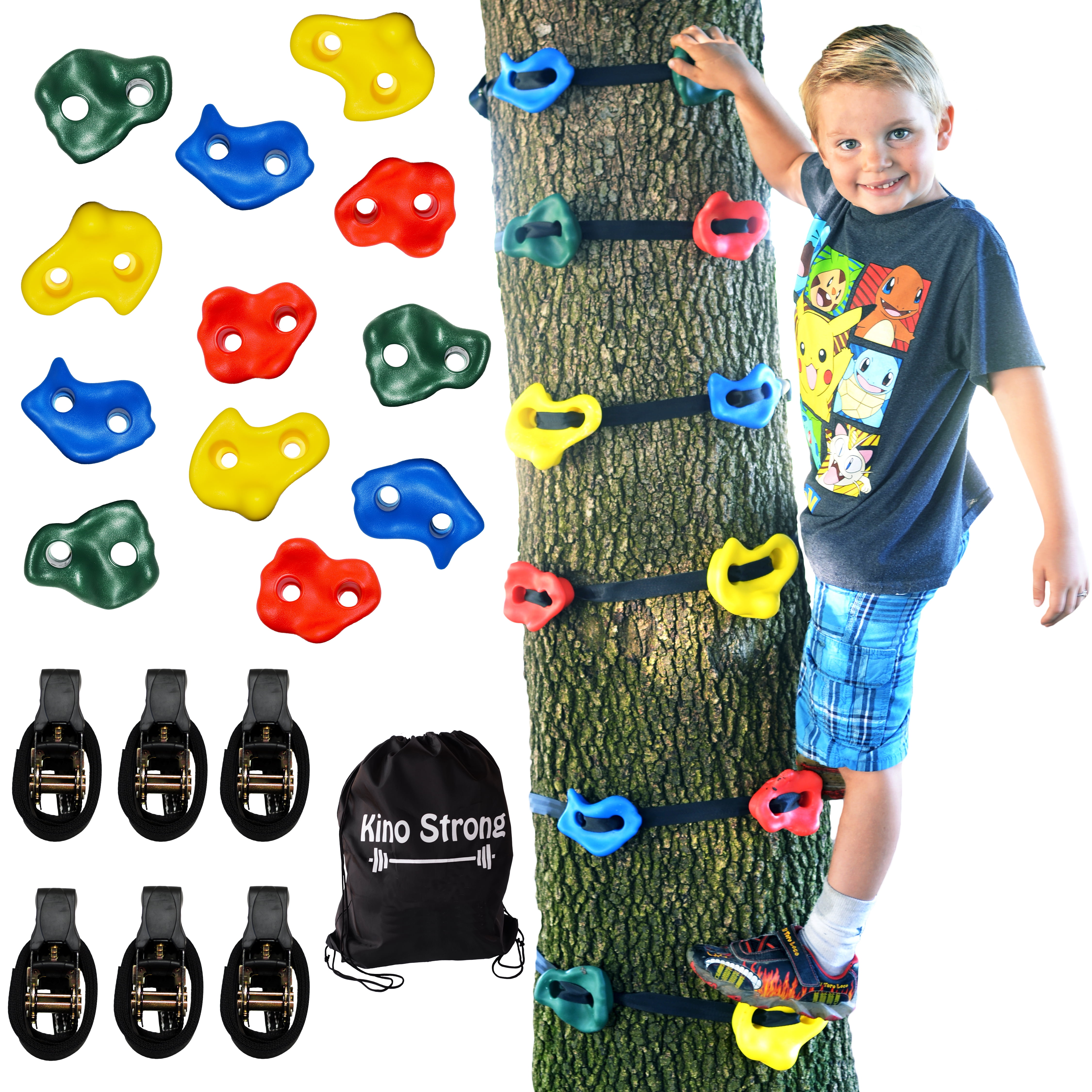 SEAAN Rock Climbing Tree Climbing Suit 15 Tree Climbing Holds and 6 Ratchet Straps for Kids Adult Climbing Rocks for Warrior Obstacle Course Training 