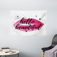 thumbnail image 1 of Hello Tapestry, Lip Shape in Vibrant Watercolor with a Phrase of Love Printed Over with Hearts, Wall Hanging for Bedroom Living Room Dorm Decor, 60W X 40L Inches, Magenta Black, by Ambesonne, 1 of 2