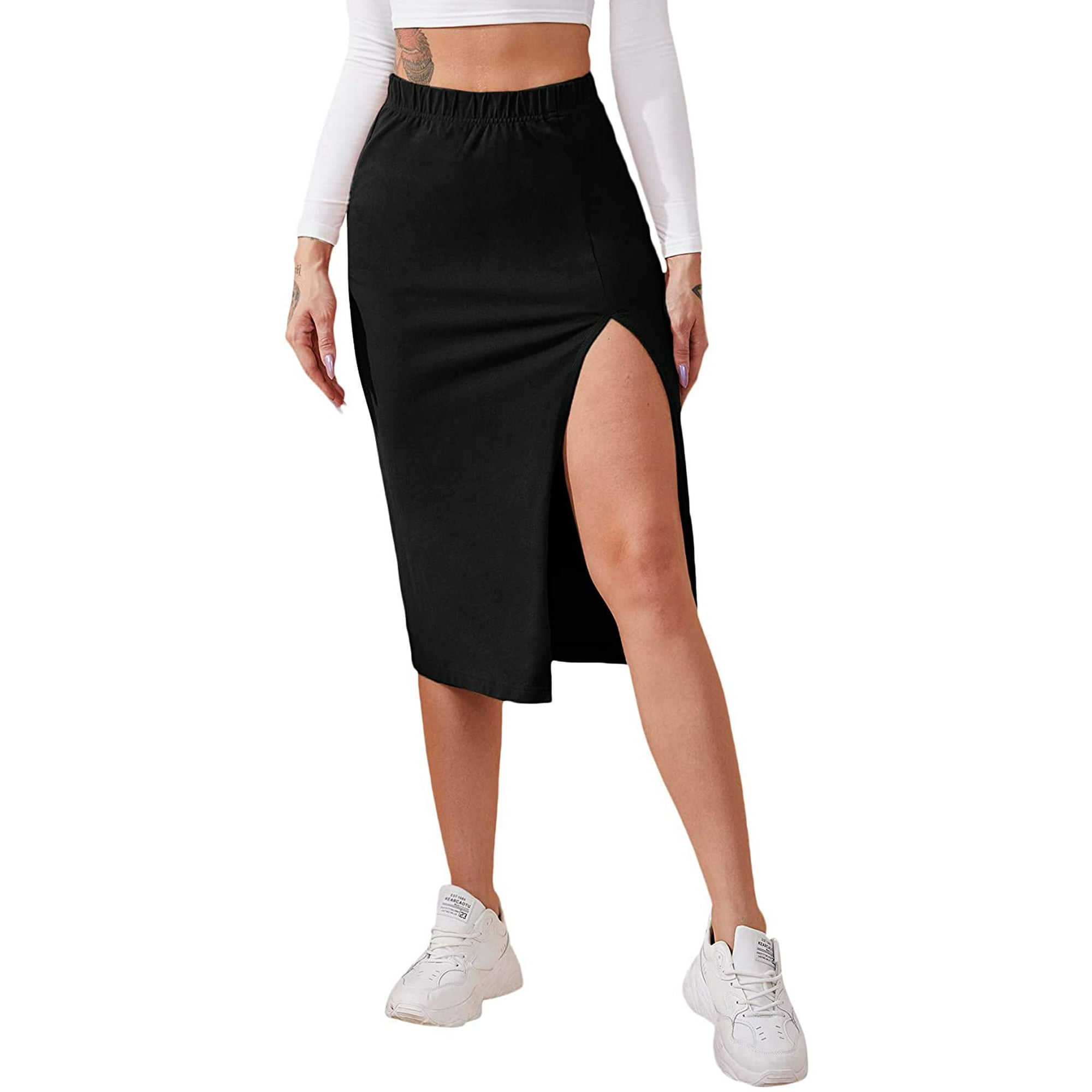 Jupe Mi Longue Moulante Fendue Taille Elastique pour Femmes Walmart
