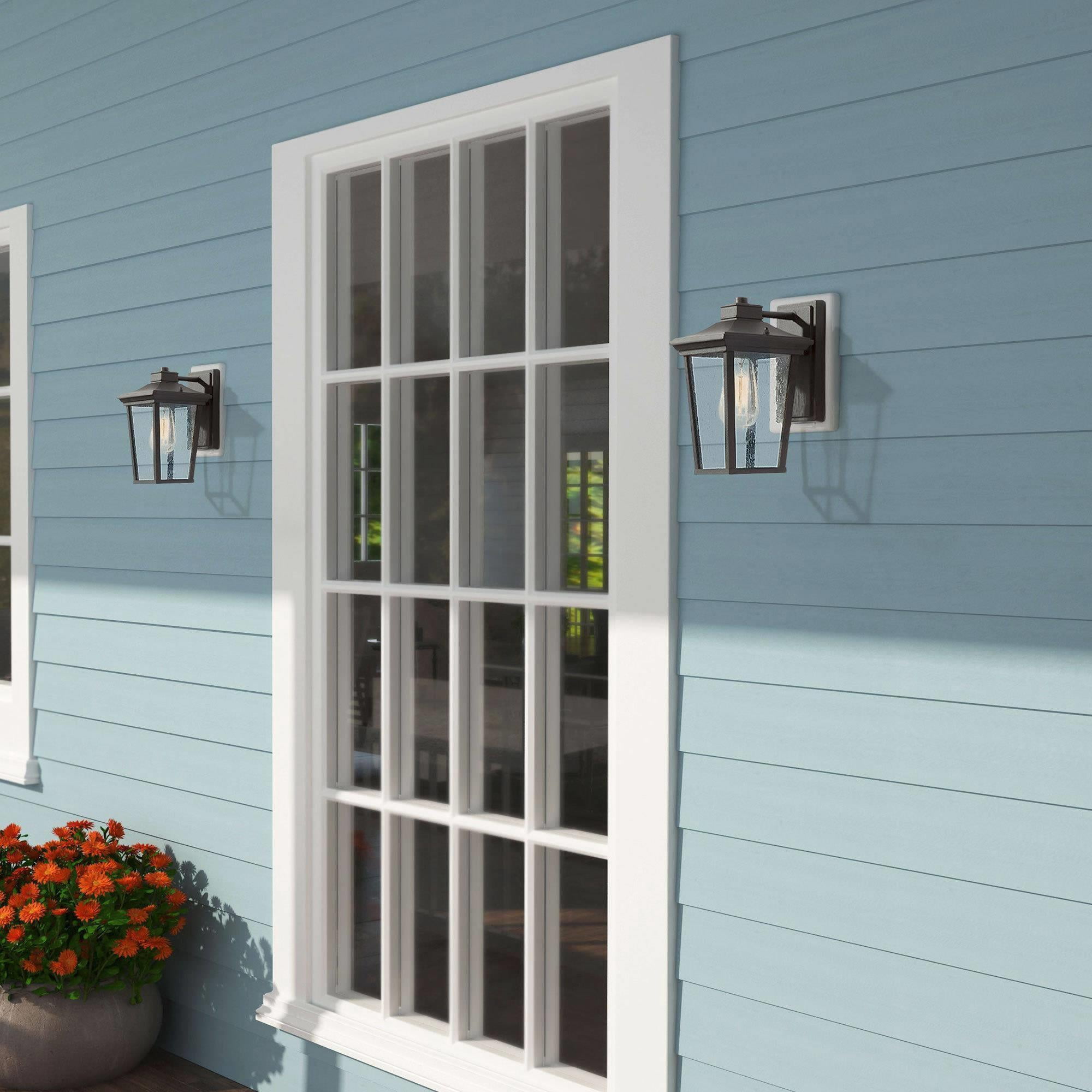 LNC Jusiz 11-in H Black and Seeded Glass Medium Base (E-26) Outdoor Wall Light,11"H