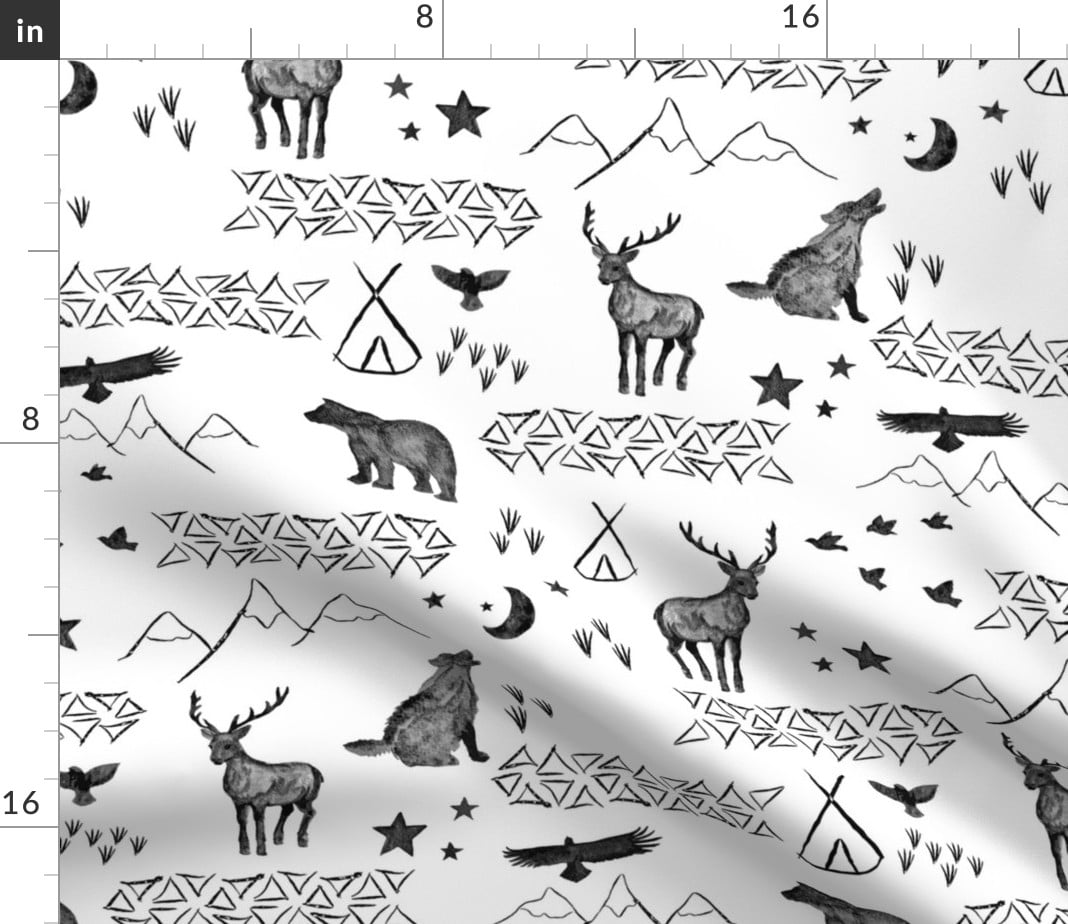 Watercolor Woodland Animal Monochrome Fabric Printed by Spoonflower BTY