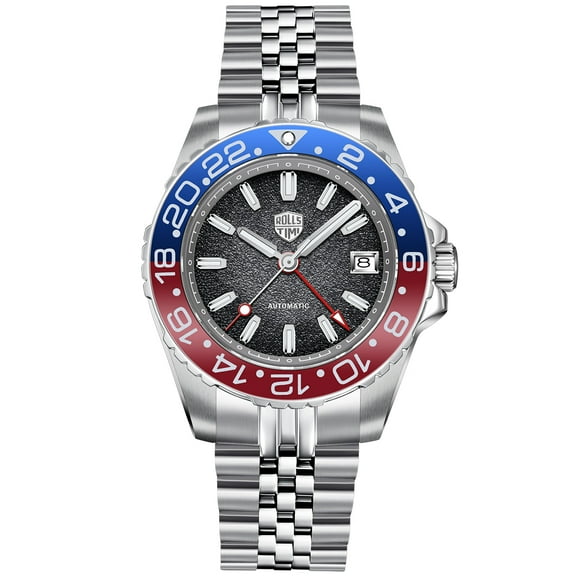 RollsTimi GMT Men's Watches NH34 Stainless Steel 100M Waterproof Analog Wristwatch for Men with Jubilee, Synthetic Sapphire Dial Glass RT7935
