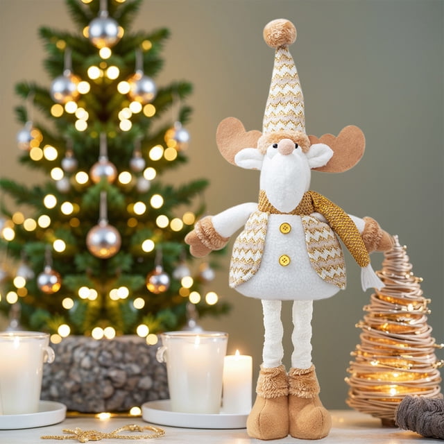 Navidad decoración snowman muñeca telescopica oso tejido jingle bells Santa ventana layout,Christmas Snowman Telescopic Doll Knitted Elks Santa Claus Window Scene Ornaments,acolchado estilo