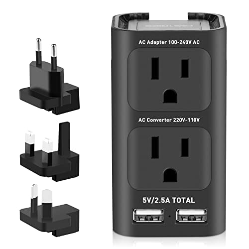 2000W Power Converter Travel Adapter Worldwide Power Adapter with 2 USB Ports and EU/UK/AU/US Plug Adapter Castries 220V to 110V Voltage Converter 