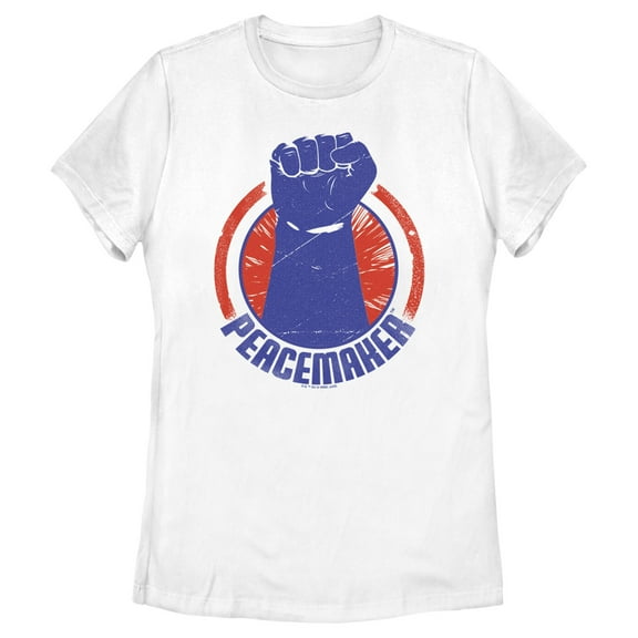 Women's Peacemaker Blue Fist Circle Graphic Tee White Medium