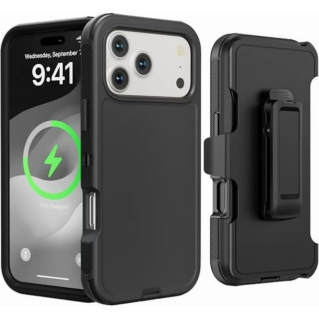 MXI - Étui Defender + Clip Conçu pour iPhone 17 Pro - Étui de Protection Robuste à 3 Couches Antichoc pour iPhone 17 Pro (Noir)