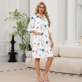 thumbnail image 2 of Women's Robes Zipper Lightweight 3/4 Sleeve Summer Housecoats for Women Zip Up Front Knee Length Vintage Floral Print Casual Bathrobe Nightgown with Pockets White M, 2 of 7