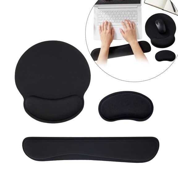 Mouse Pad With Wrist Rest 3pcs Ergonomic Memory Foam Keyboard Wrist Support, Slow Rebound Non Slip Rubber Base Gaming Mouse Pad For PC Office Laptop Carpal Tunnel Relief Hand Support