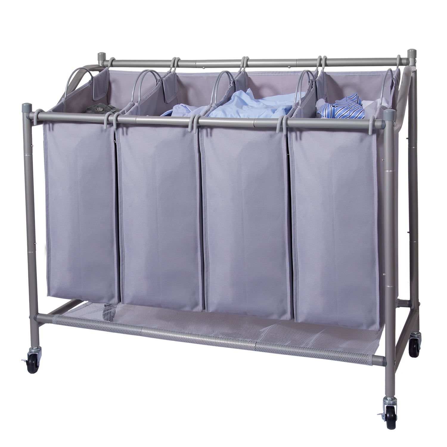 Mllieroo Heavy-Duty 4-Bag Rolling Laundry Sorter Storage Cart with Wheels chromed，Gray